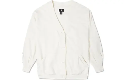 Converse Knitwear Women's Milk White V Neck Moderate Cardigan