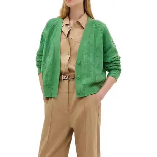 HERMES Sweaters Women's Green V Neck Moderate Cardigan