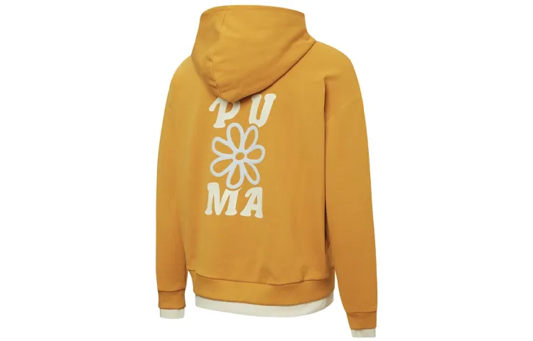 PUMA Sweatshirts Women's Orange Yellow Hooded Moderate Mock Two-Piece
