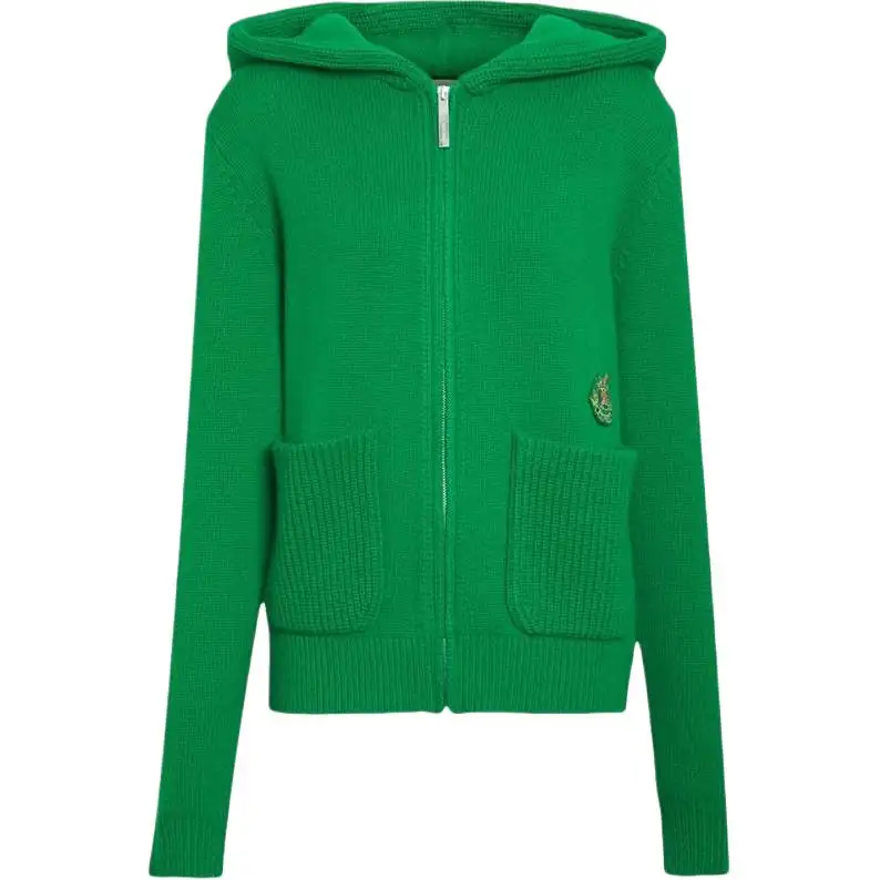Burberry Sweaters Women's Green Hooded Non Detachable Moderate Straight Fit