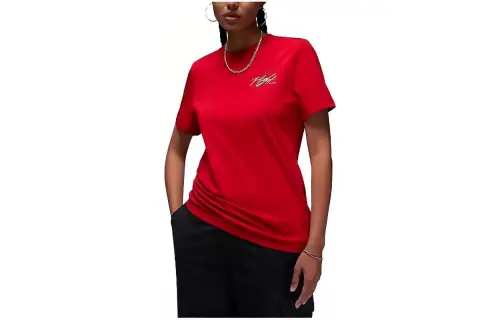 Jordan T Shirts Women's Red Crew Neck Moderate Straight Fit