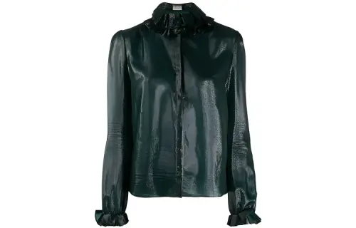 SAINT LAURENT Shirts Women's Green Stand Collar Moderate