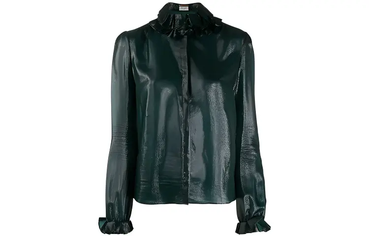 SAINT LAURENT Shirts Women's Green Stand Collar Moderate