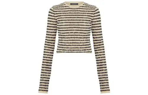 LOUIS VUITTON Crinkle Knit Striped Long-Sleeve Top