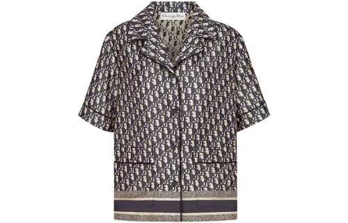 DIOR Quarterly New Products Shirts Women's Navy Lapel Moderate Shirt