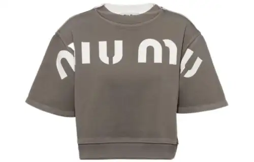 MIU MIU T Shirts Women's Taupe Crew Neck Moderate Straight Fit