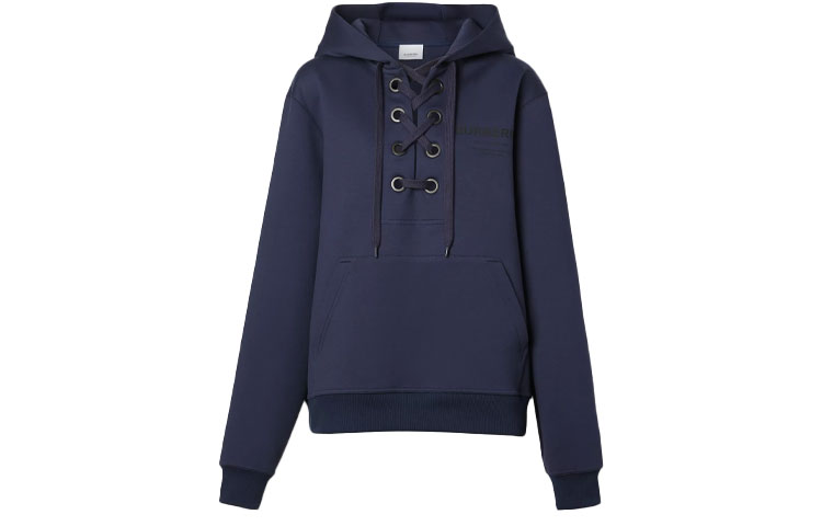 Burberry Burberry SS21 printed cotton loose strappy hooded sweatshirt women's blue