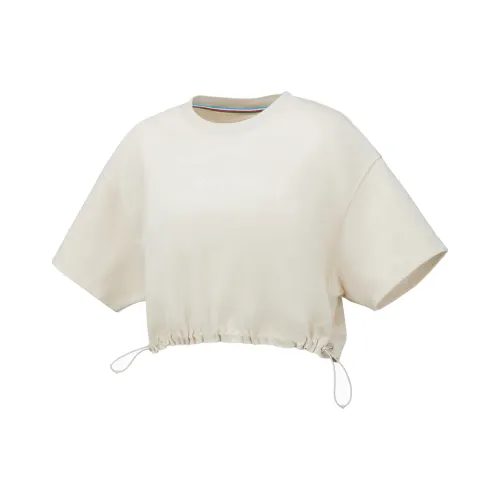 Li Ning T Shirts Women's Oat Crew Neck Moderate Straight Fit