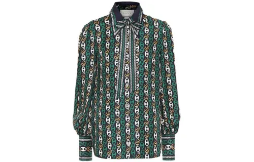 GUCCI Shirts Women's Green Pointed Collar Shirt