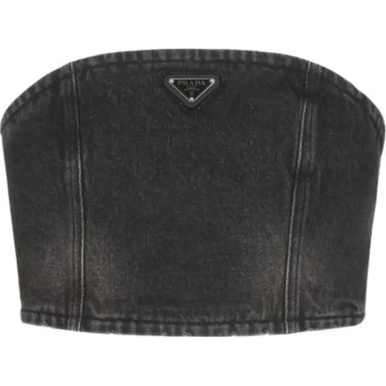 【Previous Season】triangle-logo strapless denim top