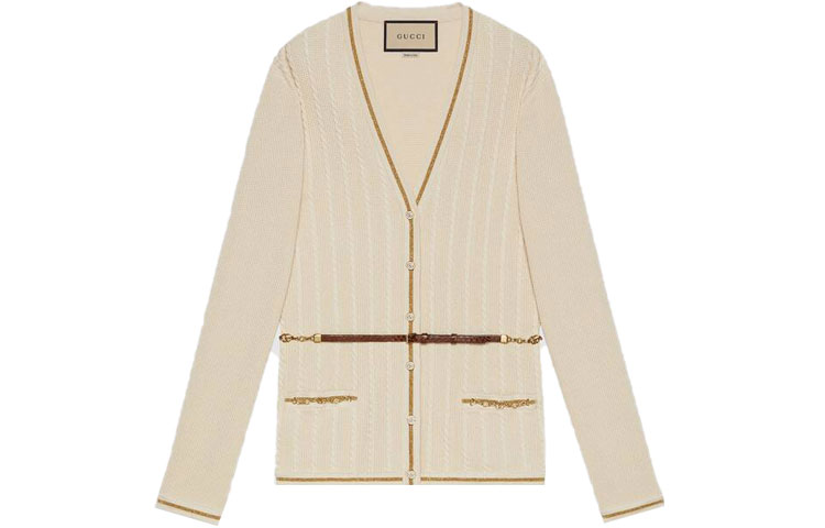 Женский кардиган Gucci Double G Chain Wool Cardigan (белый) — фото 1