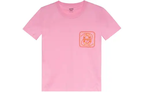 HERMES T Shirts Women's Pink Crew Neck Thin Straight Fit