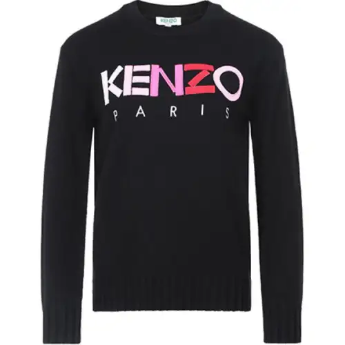 KENZO Letter Logo Knitwear Women's Black Crew Neck Moderate Base Layer