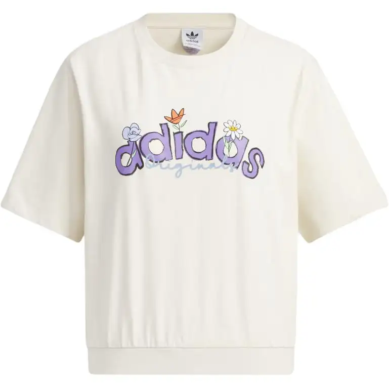 Adidas Originals T Shirts Women's Beige Crew Neck Moderate Straight Fit