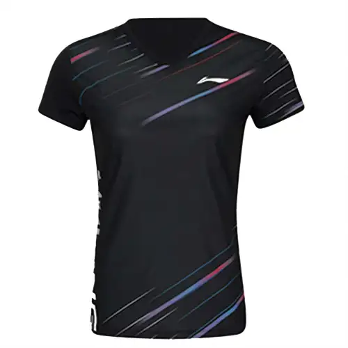 Li Ning T Shirts Women's Black V Neck Moderate Straight Fit