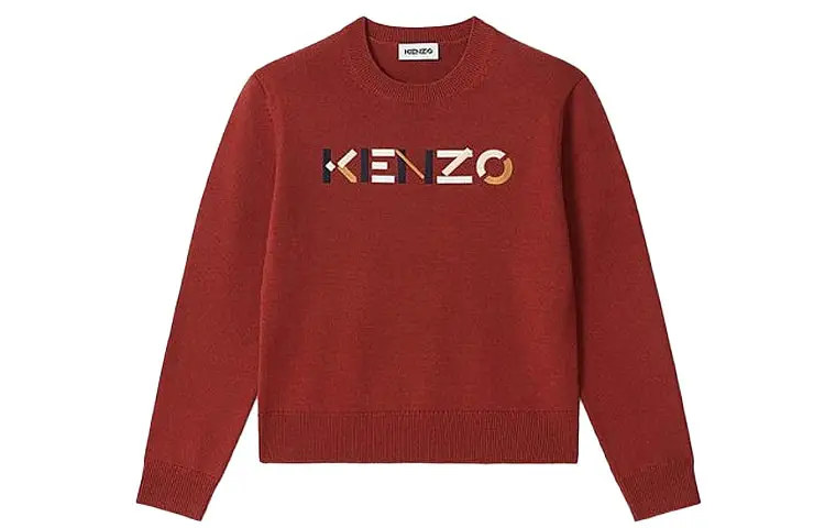 KENZO Letter Logo Knitwear Women's Red Crew Neck Moderate Base Layer