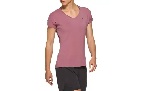 ASICS T Shirts Women's Purple V Neck Moderate Straight Fit