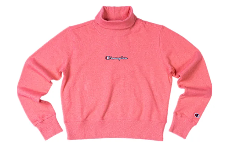 Champion Embroidery Script Small Logo Turtleneck Fleece Lined Sweatshirt Women's Pink
