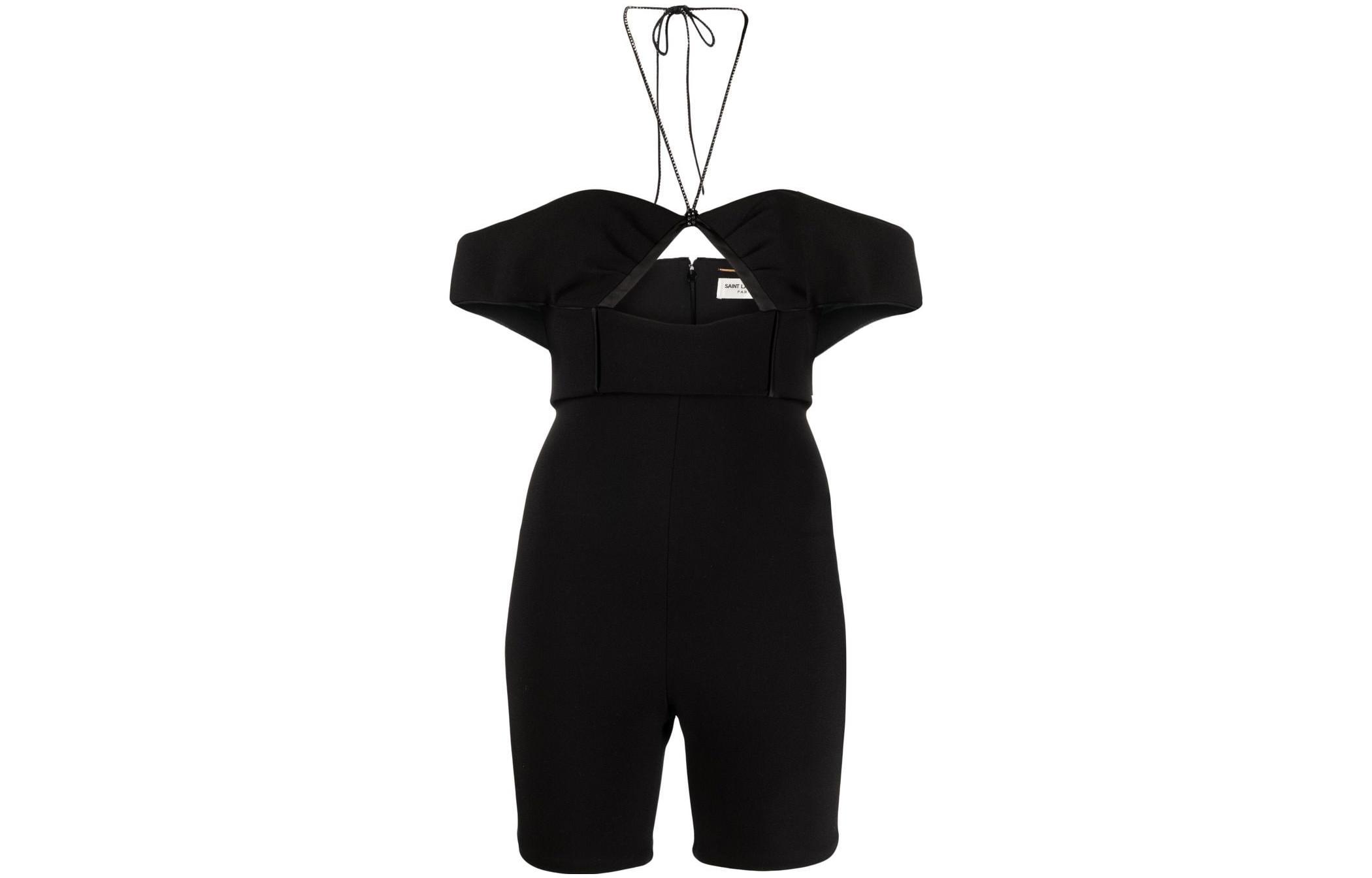 SAINT LAURENT Halterneck Cut Out Off Shoulder Playsuit