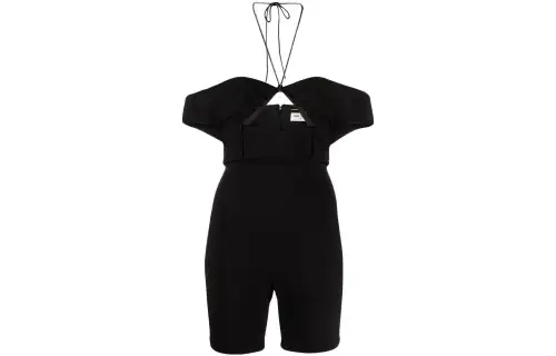 SAINT LAURENT Halterneck Cut Out Off Shoulder Playsuit