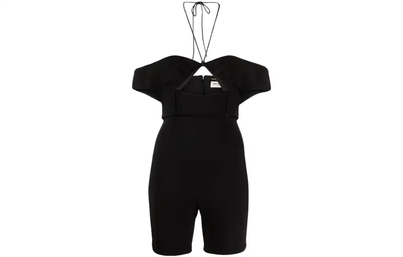 SAINT LAURENT Halterneck Cut Out Off Shoulder Playsuit