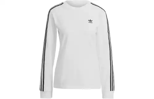 Adidas originals ADICOLOR clover three-stripe letter print round neck pullover long-sleeved T-shirt women's white