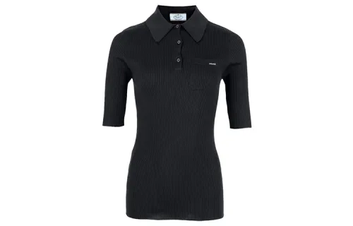 PRADA Polo Shirts Women's Black Polo Collar Moderate Straight Fit