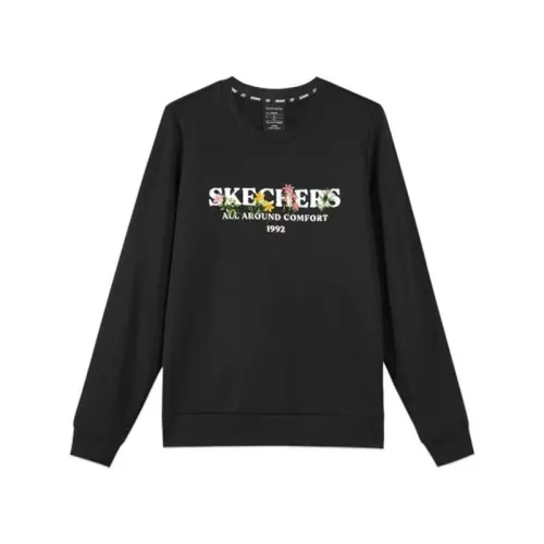 Skechers Fleece Lined Knitted Fabric Pullover American Sweatshirt Print Casual Sports Sweatshirt Women's Black