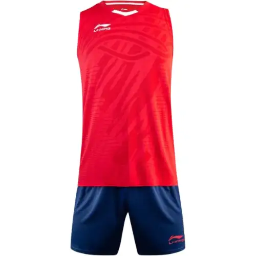 Li Ning Basketball Suits Men's Set Bull Red Tank Top+Guangdong Blue Shorts Moderate Straight Fit
