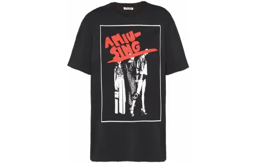 MIU MIU T Shirts Women's Black Crew Neck Moderate Straight Fit