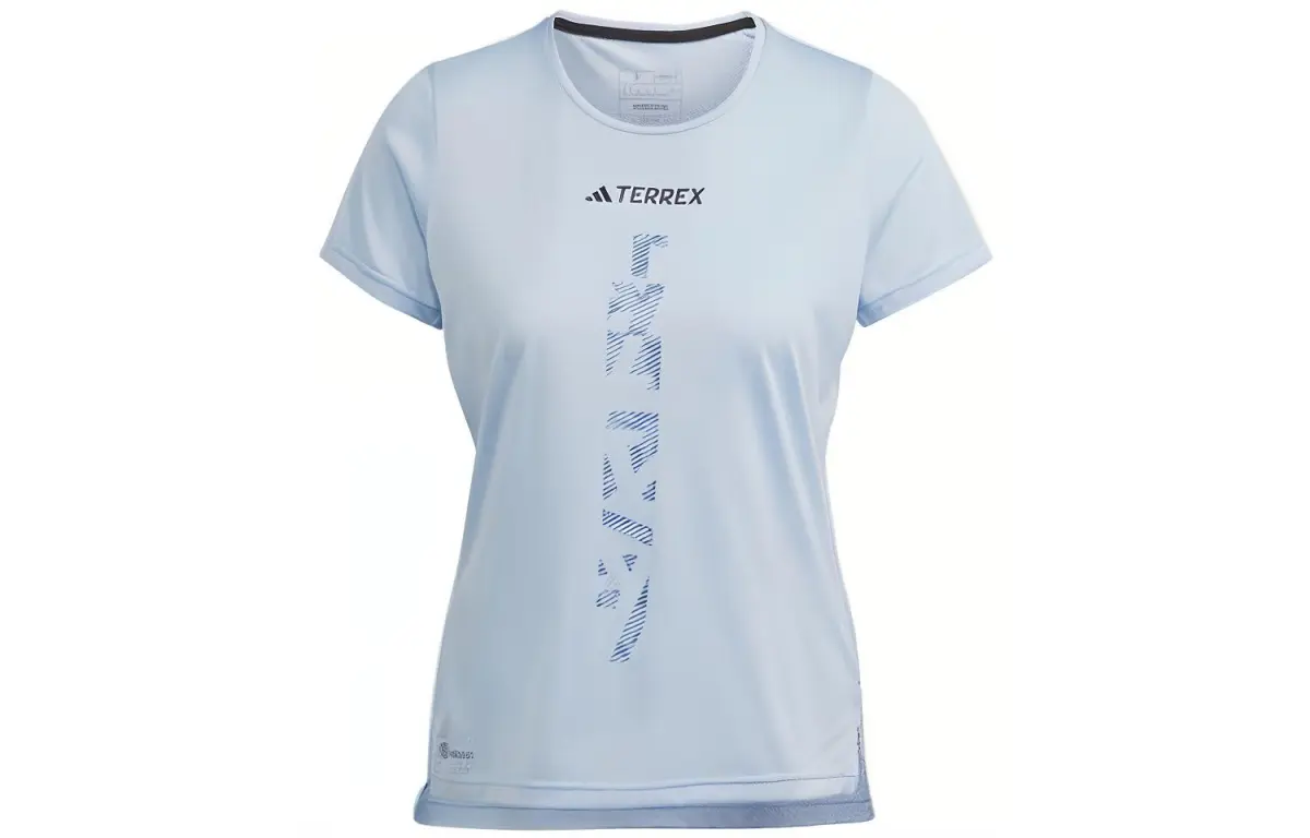 Adidas T-Shirts Women's Light Pink Blue Crew Neck Moderate