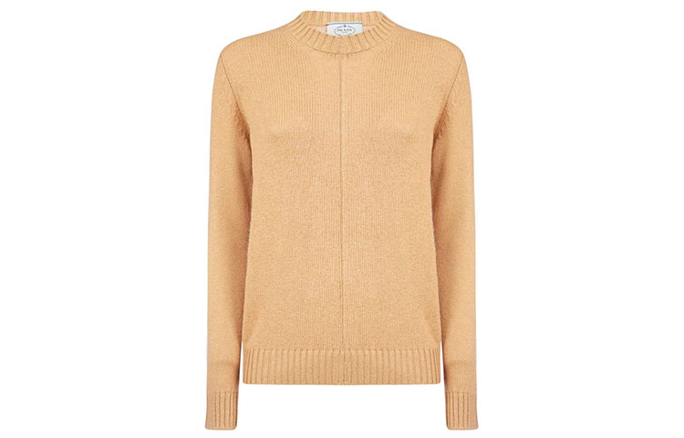 PRADA Prada, long-sleeve with a round collar, camel sweater