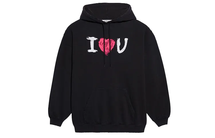 Balenciaga Sweatshirts Women's Black Hooded (Non-detachable) Moderate Straight Fit