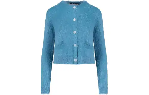 GUCCI Sweaters Women's Blue Crew Neck Moderate Cardigan