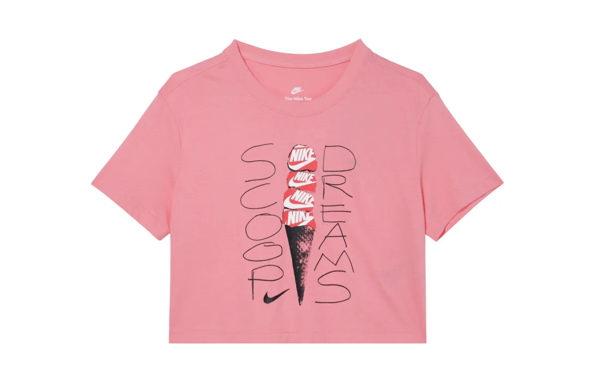 Nike Sportswear Letter Logo Print Pullover Crop T-Shirt Pink