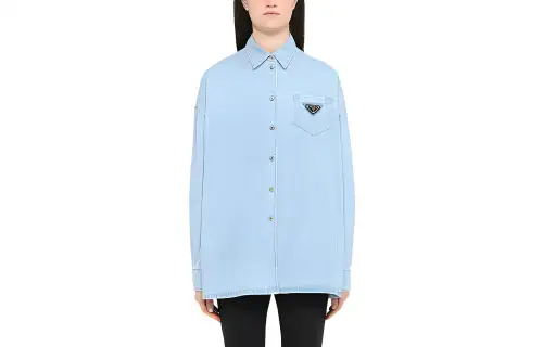 PRADA Shirts Women's Blue Lapel Moderate