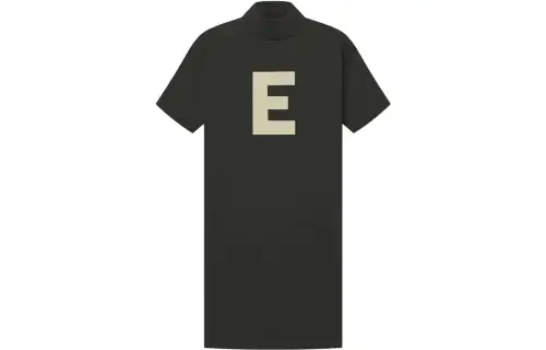 Fear of God Essentials SS23 Womens 3/4 T Shirt Dress Off Black Letter Printed Mid-Length Short Sleeve T-Shirt Women's Light Black