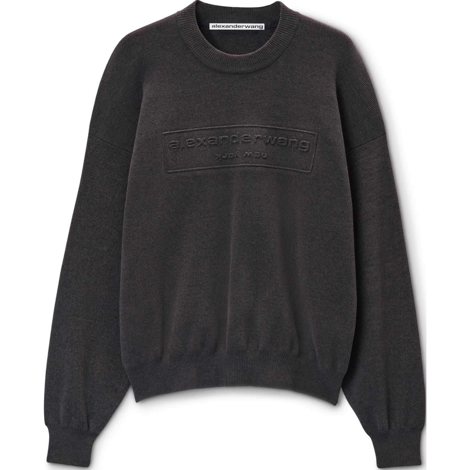 Alexander wang FW24 long-sleeved logo embossed rib knit solid color pullover sweater women's gray