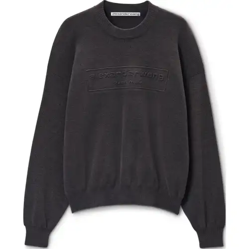 Alexander wang FW24 long-sleeved logo embossed rib knit solid color pullover sweater women's gray