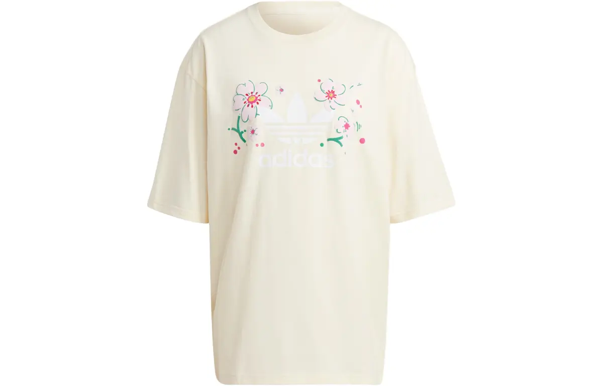 Adidas Originals Cherry Blossom Limited Series SS23 Drop Shoulder Sleeve T Shirt Women's Ivory
