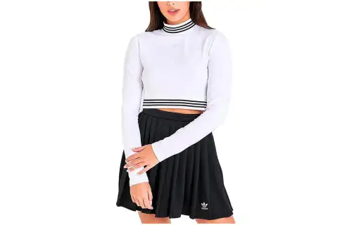 Adidas Originals T Shirts Women's White Stand Collar Moderate Straight Fit