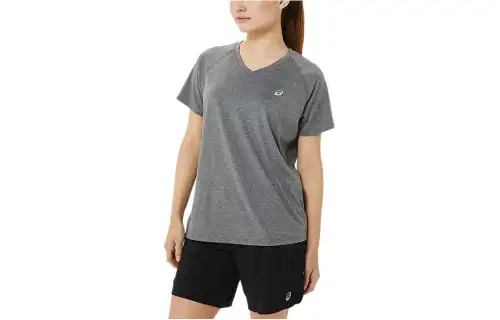 Asics Ready Set Lyte V Neck T Shirt Women's Dark Gray