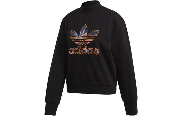 Adidas originals Clover Sweater Cny Logo Printed Casual Sports Sweatshirt Women's Black