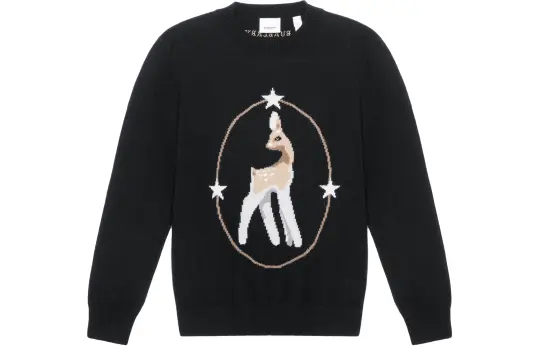 Burberry Wool Blend Deer Motif Sweater Black