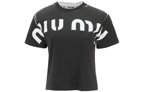 MIU MIU T Shirts Women's Black Crew Neck Moderate Straight Fit