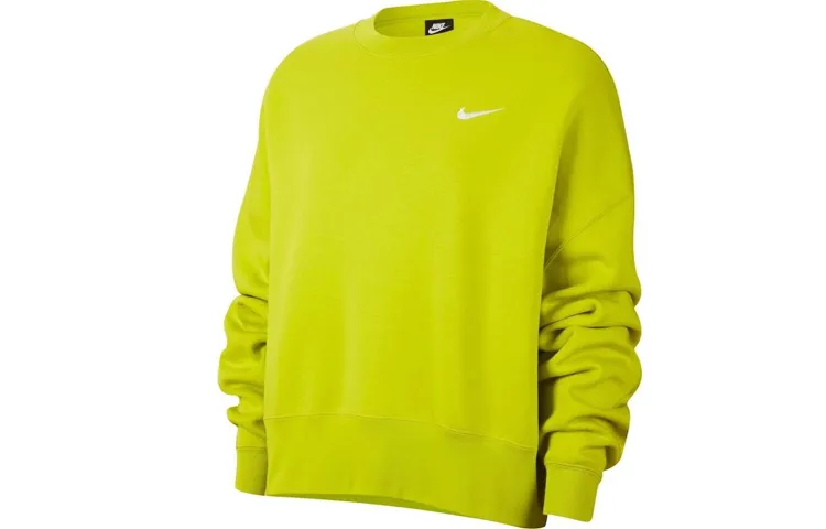 Nike Embroidery Logo Crew Neck Thickened And Fleece Lined Sweatshirt Women's Mustard