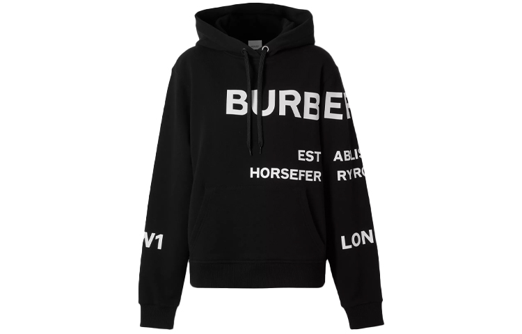 Burberry Burberry SS21 Horseferry printed letter pattern hooded pullover sweatshirt for women, black