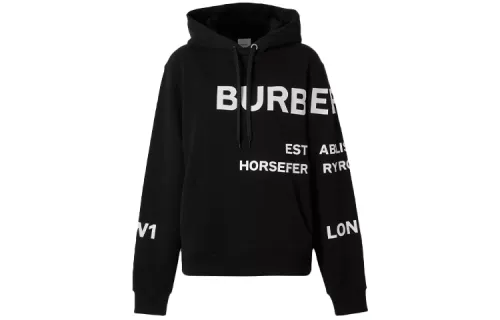 Burberry Horseferry Print Oversized Cotton Drawstring Hoodie Black