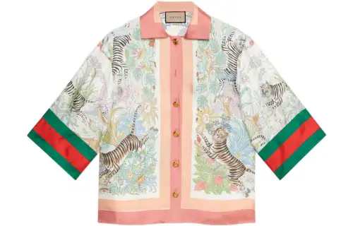 GUCCI Shirts Women's White Lapel Moderate Shirt