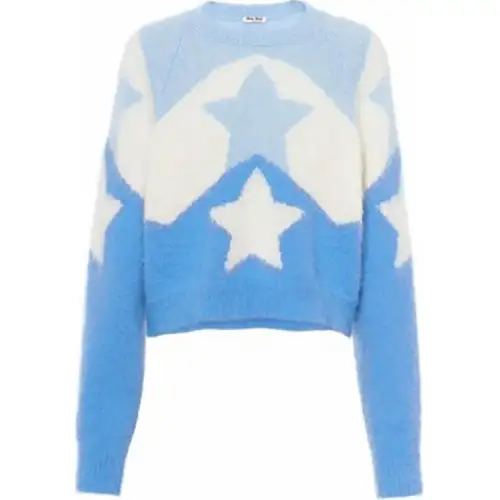MIU MIU Cashmere Sweaters Women's Blue Crew Neck Moderate